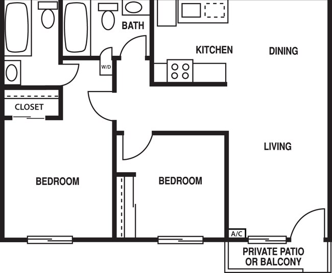 2 Beds • 2 Bath 200-203 floor plan
